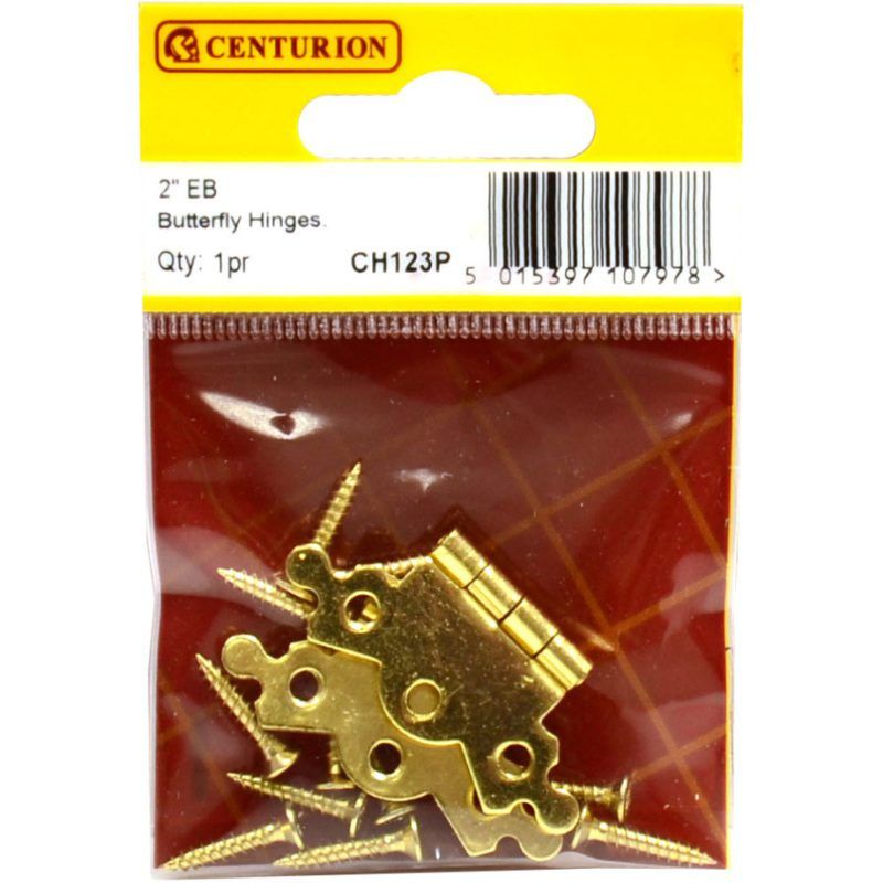 CENTURION CH123P ELECTRO BRASSED 50mm BUTTERFLY HINGE PAIR