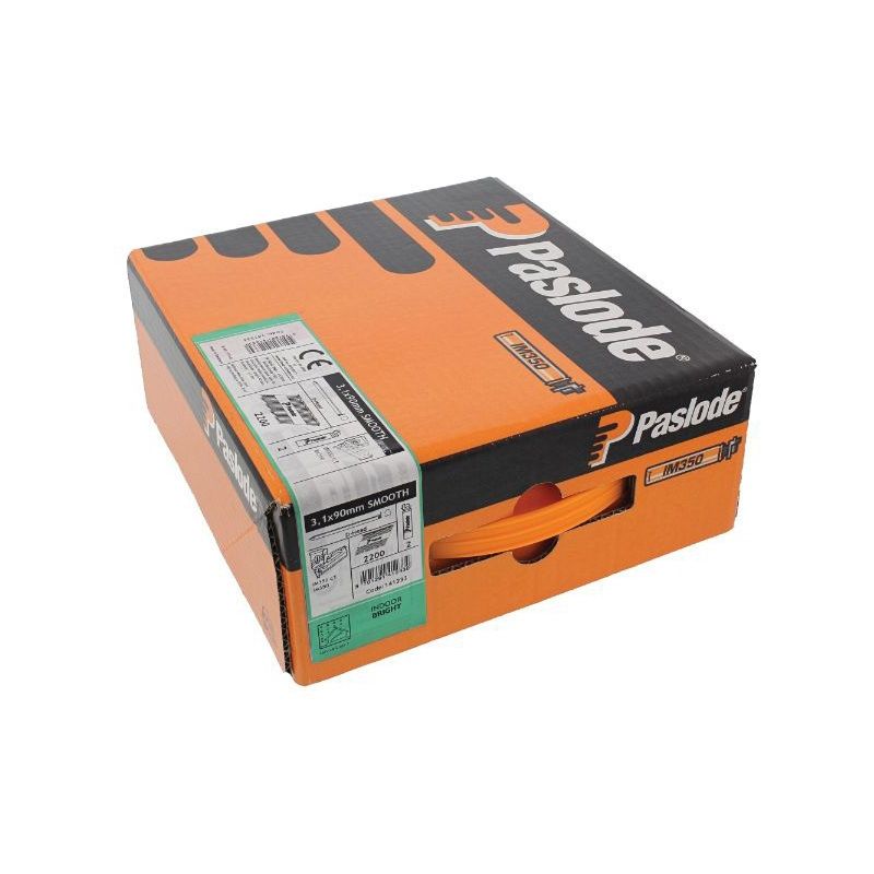 PASLODE BRIGHT SMOOTH NAILS & 2 FUEL CELLS FOR IM350 90 x 3.1mm (BOX 2200) 141233