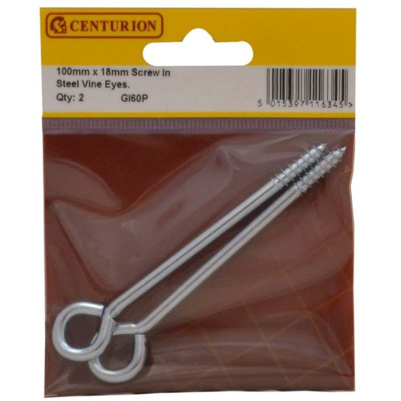 CENTURION GI60P ZINC PLATED 100mm VINE EYES PACK 2