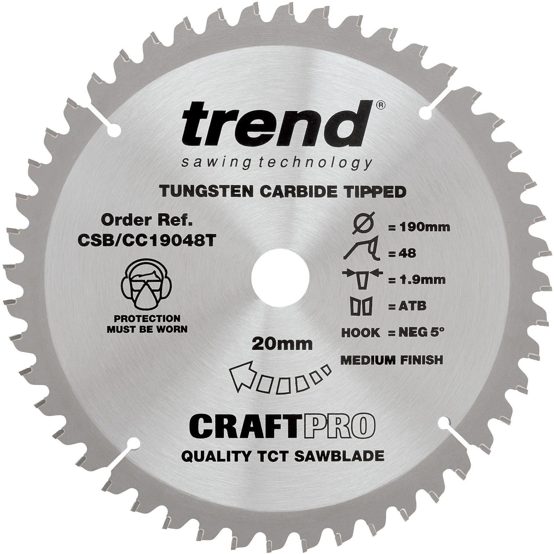 TREND CSB/CC19048T MITRE SAW CROSSCUTTING TCT CIRCULAR SAW BLADE 48Tx20x190mm