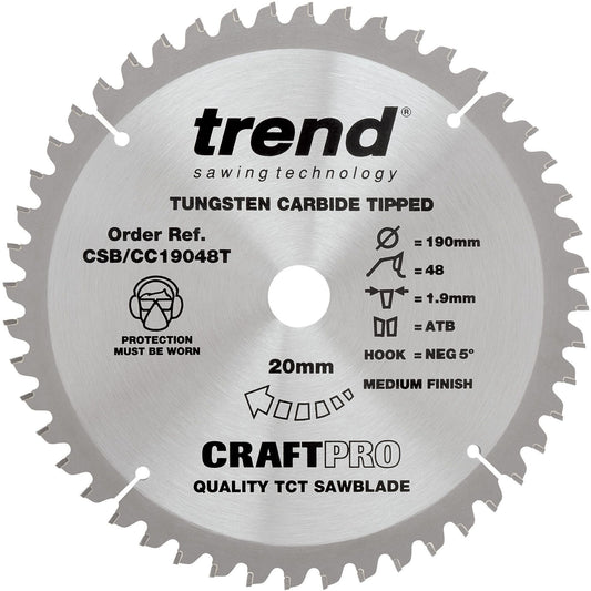 TREND CSB/CC19048T MITRE SAW CROSSCUTTING TCT CIRCULAR SAW BLADE 48Tx20x190mm