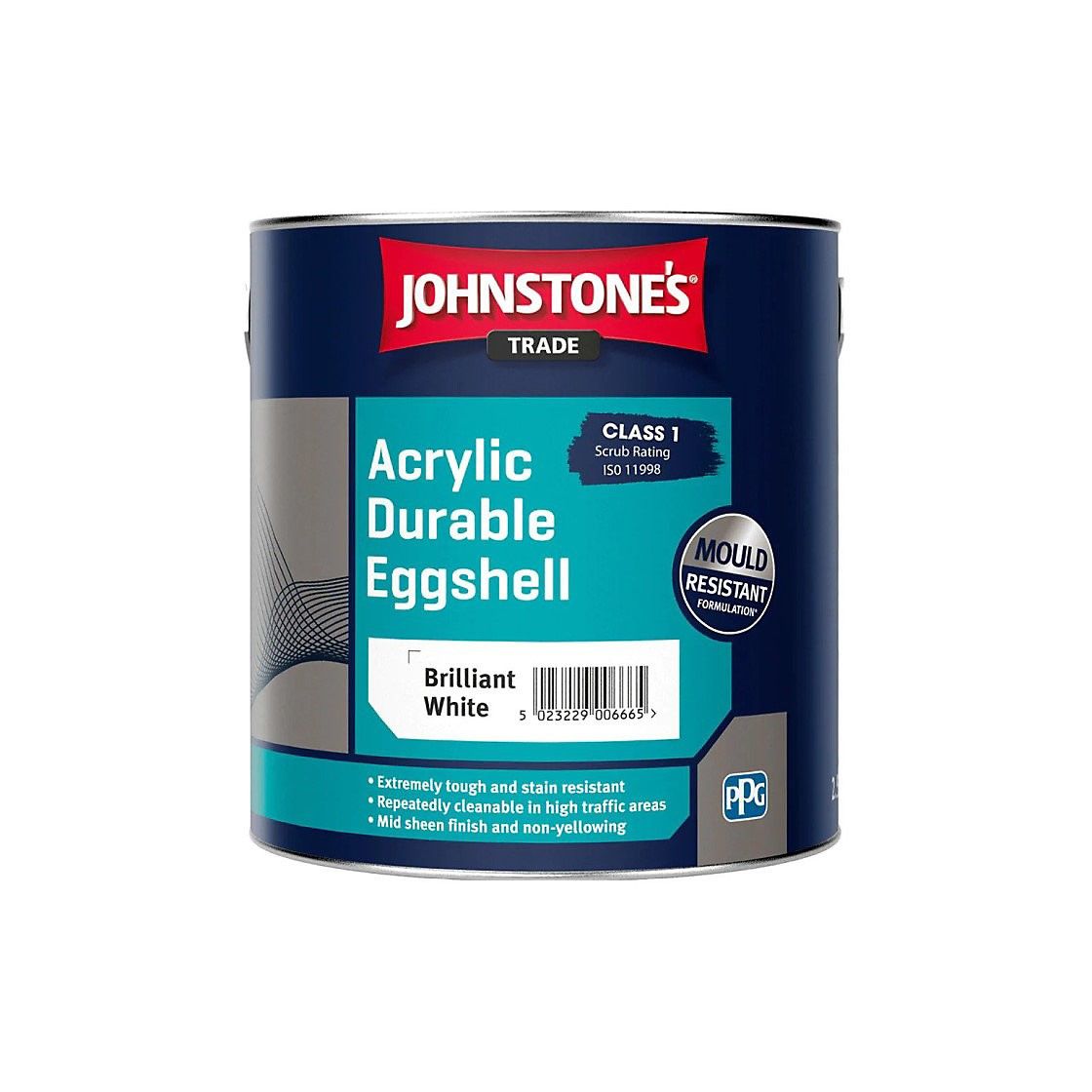 JOHNSTONES ACRYLIC EGGSHELL BRILLIANT WHITE 5l 301546