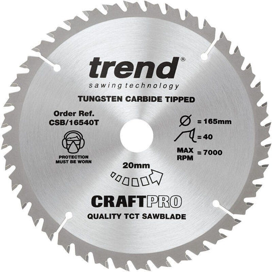 TREND CSB/16540T MEDIUM FINISH TCT CIRCULAR SAW BLADE 165MM X 40T X 30MM