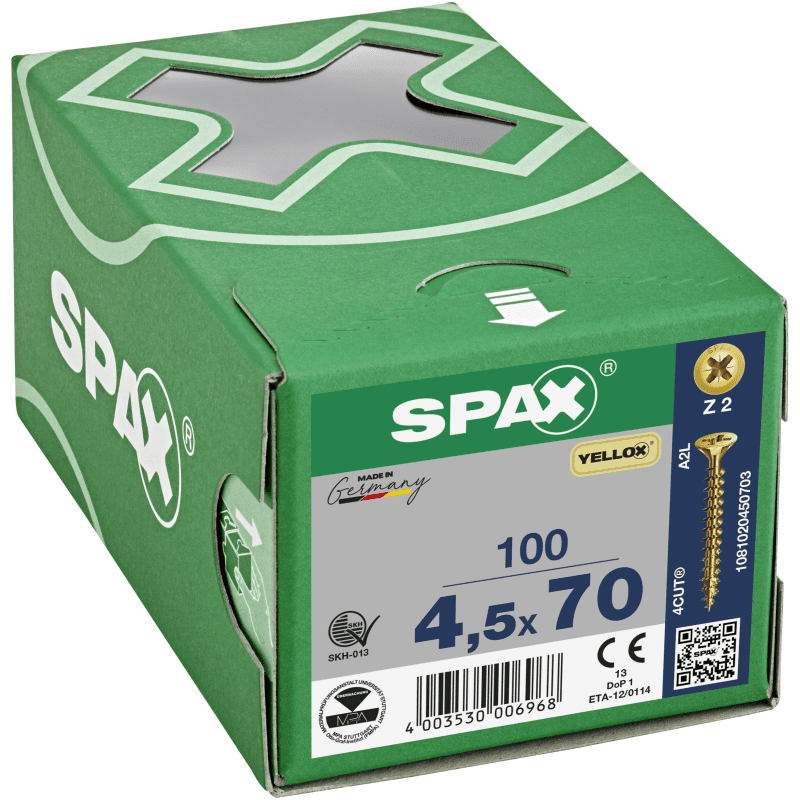 SPAX YELLOX POZI CSK PZ2 SCREWS 4.5 x 70mm BOX 100 1081020450703