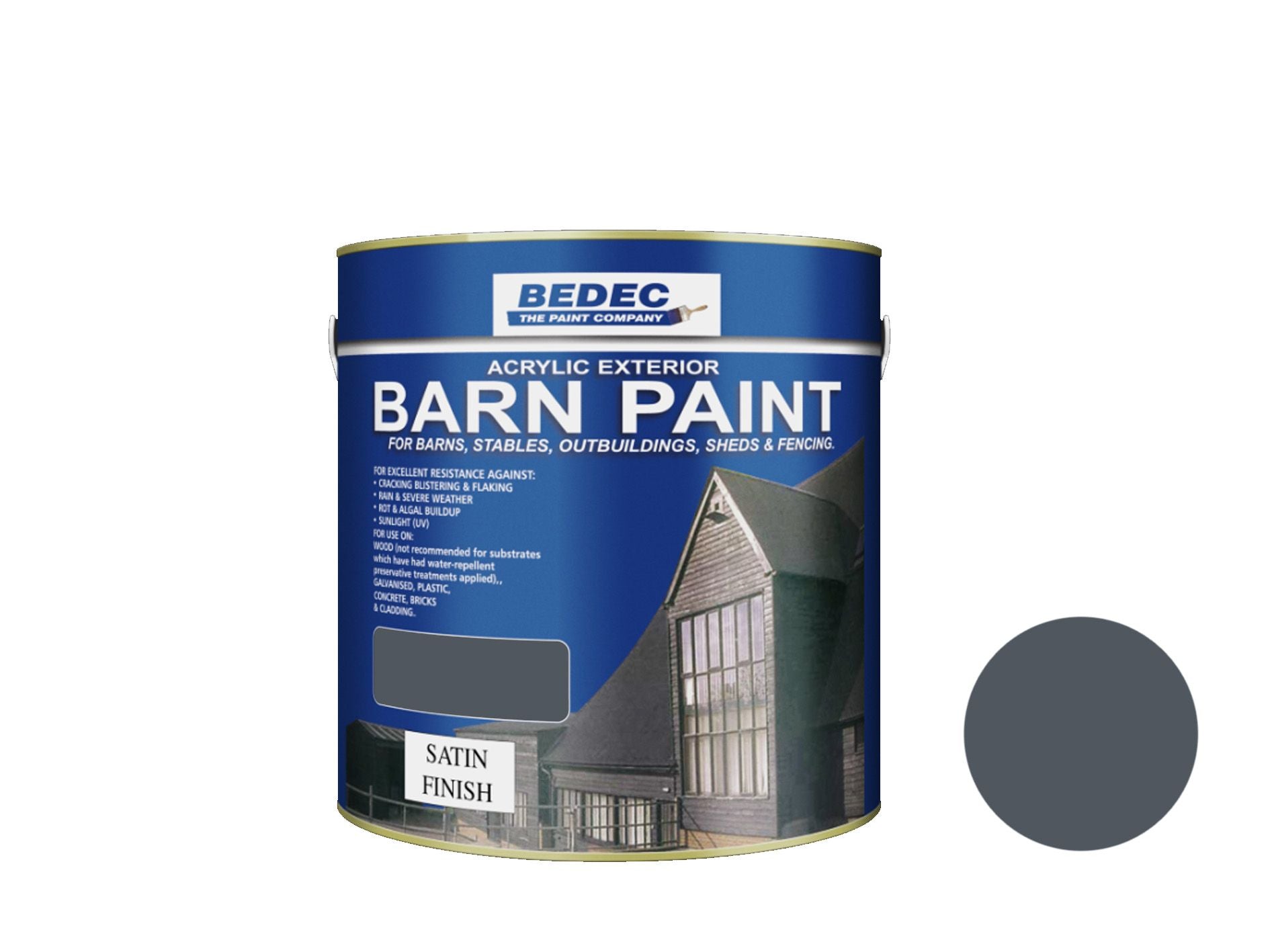 BEDEC SATIN BARN PAINT 2.5l BATTLESHIP GREY BEDE2AV1487/40