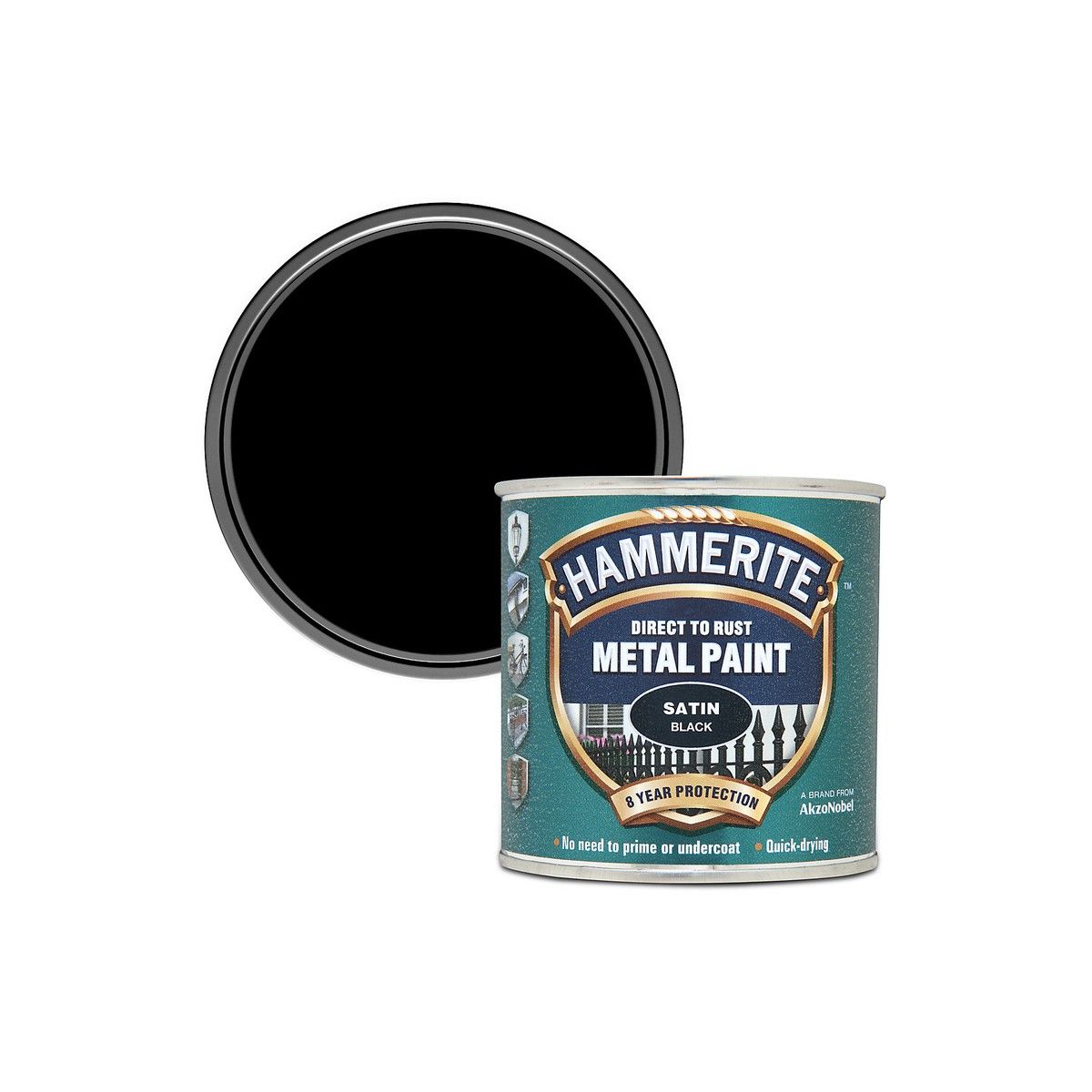 HAMMERITE 250ml SATIN FINISH DIRECT TO RUST METAL PAINT BLACK 5084904