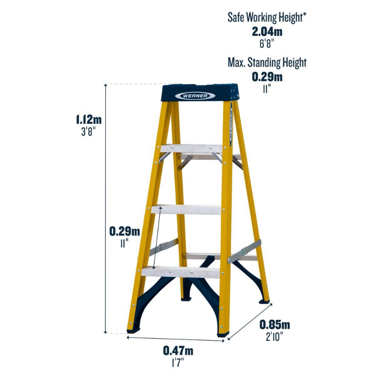 WERNER FIBREGLASS SWINGBACK STEPLADDER TRADE 4 TREAD 7160418
