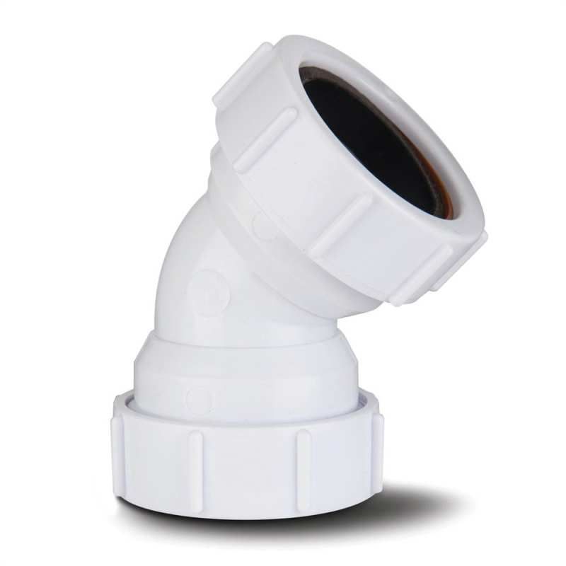POLYPIPE COMPRESSION WASTE OBTUSE BEND 40mm x 135deg WHITE PS18