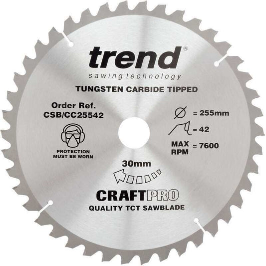 TREND CSB/CC25542 CRAFT SAW BLADE CROSSCUT 255MM X 42T X 30MM