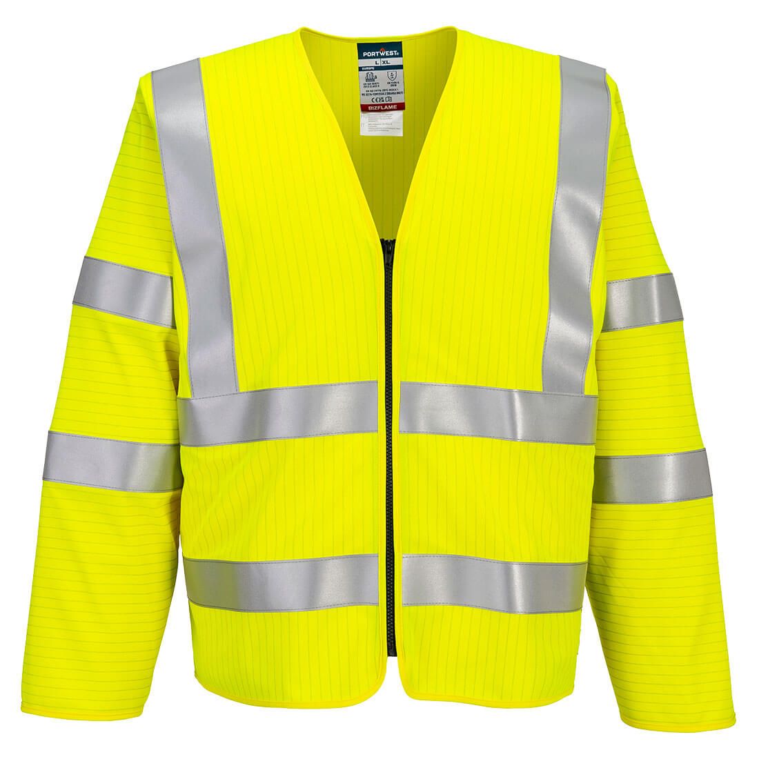 Bizflame Hi-Vis FR Long Sleeve Zip Vest, L/XL, R, Yellow
