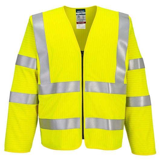 Bizflame Hi-Vis FR Long Sleeve Zip Vest, L/XL, R, Yellow