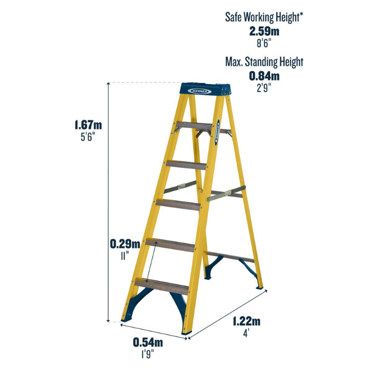 WERNER FIBREGLASS SWINGBACK STEPLADDER TRADE 6 TREAD 7160618