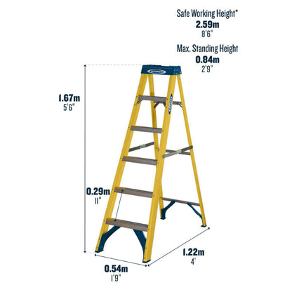 WERNER FIBREGLASS SWINGBACK STEPLADDER TRADE 6 TREAD 7160618