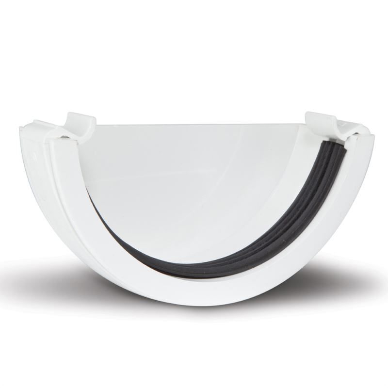 POLYPIPE RAINWATER 112mm HALF ROUND GUTTER STOP END EXTERNAL WHITE RR107W
