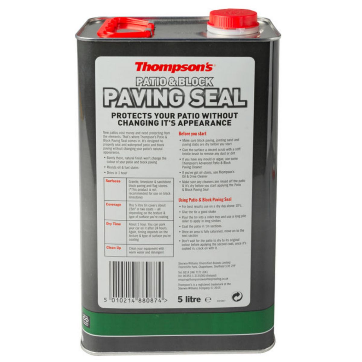 THOMPSONS BLOCK PAVING SEAL 5l SOLVENT FREE NATURAL 38087