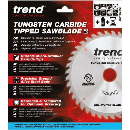 TREND CSB/19024 MEDIUM/COARSE FINISH TCT CIRCULAR SAW BLADE 24TX30X190MM