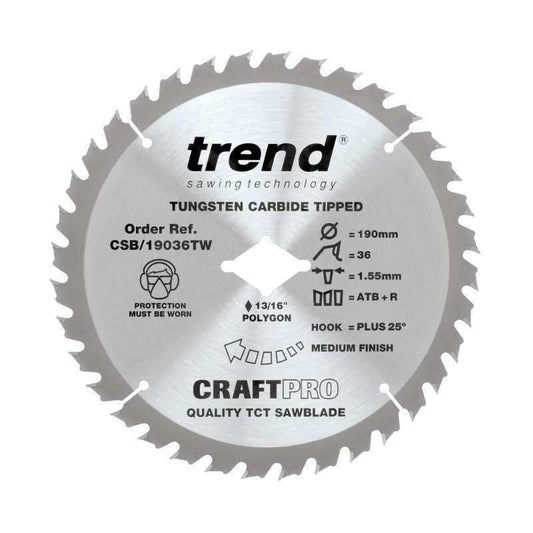 TREND CSB/19036TW WORMDRIVE CRAFT SAWBLADE 36TX190MM
