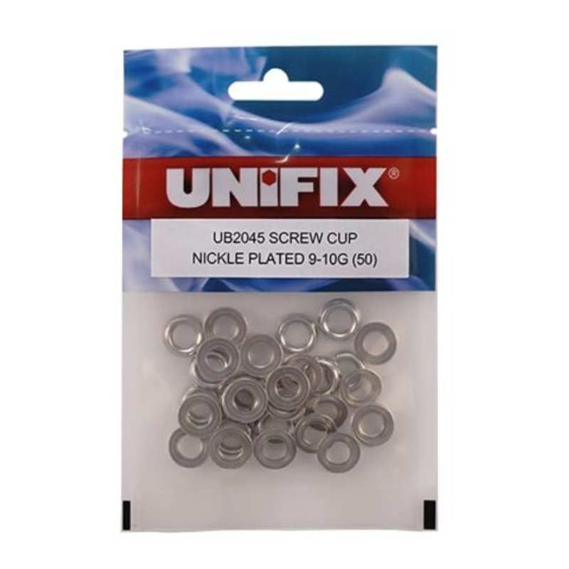 UNIFIX 9 - 10 GAUGE NICKEL PLATED BRASS SURFACE SCREW CUPS (PACK 50) UB2045
