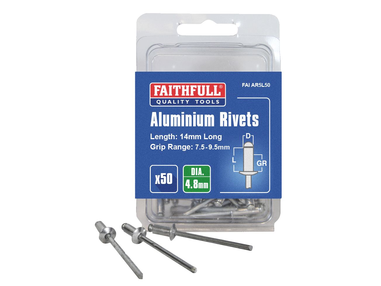 FAITHFULL FAIAR5L50 LONG ALUMINIUM RIVETS 5mm (PACK 50)