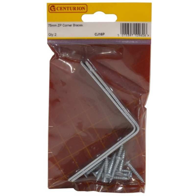 CENTURION CJ16P ZINC PLATED CORNER BRACE 75mm PACK 2