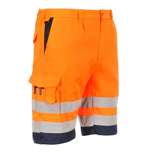 Hi-Vis Contrast Shorts, L, R, Orange/Navy