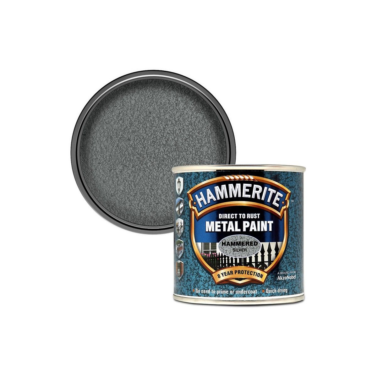 HAMMERITE HAMMERED FINISH PAINT 250ml SILVER 5084798