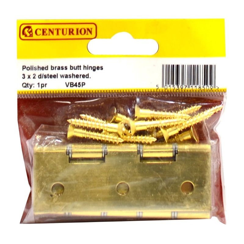 CENTURION VB45P POLISHED BRASSED CONTRACT BUTT HINGE DSW 3 x 2" x 1.5mm