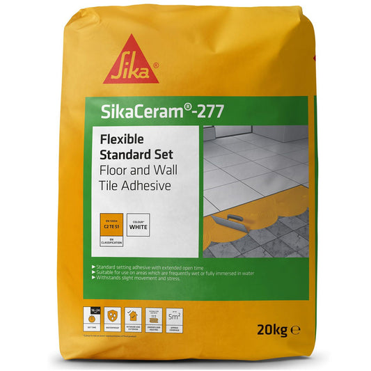 Sika Ceramic 277 Flexible Std Set Floor & Wall Tile Adhesive 20Kg White SKCM277WE20