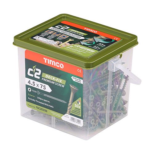 TIMCO DECKING SCREW TX20 CSK C2 4.5 x 75mm (TUB 250) GREEN 75C2D250