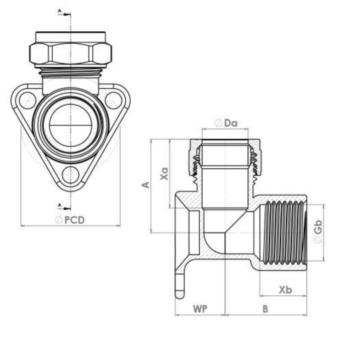 FLOWFLEX COMPRESSION WALL PLATE ELBOW 15mm x 1/2" OP803WP.2