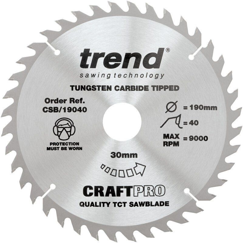 TREND CSB/19040 MEDIUM FINISH TCT CIRCULAR SAW BLADE 40TX30X190MM