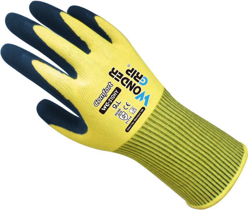 WONDER GRIP COMFORT LATEX PALMED HIGH-VIS GLOVES LARGE WG310HY091