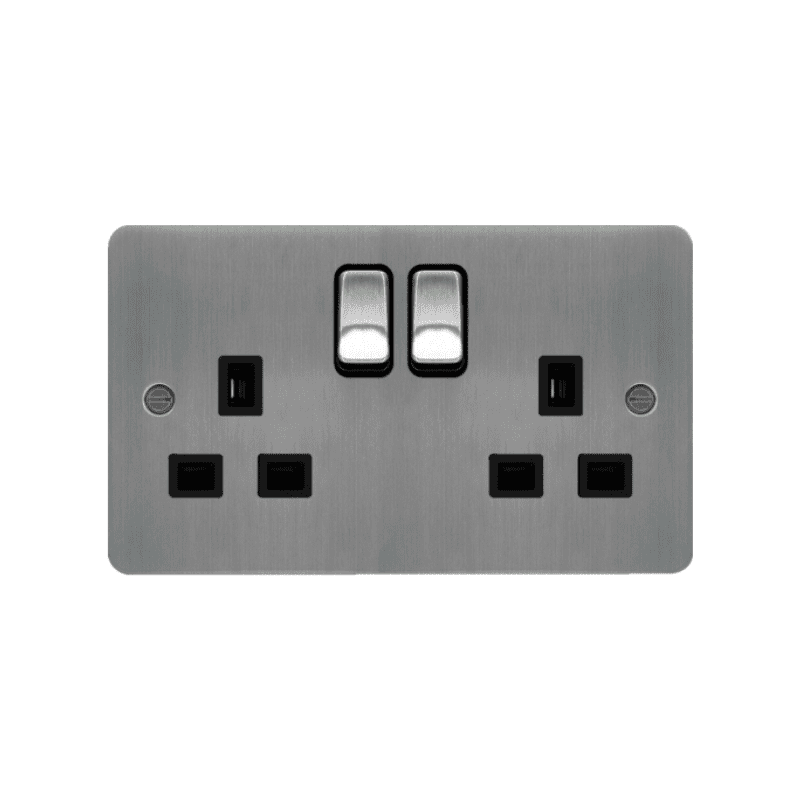 HAGER WFSS82BSB 2G SOCKET FLAT BS BLACK INSERTS