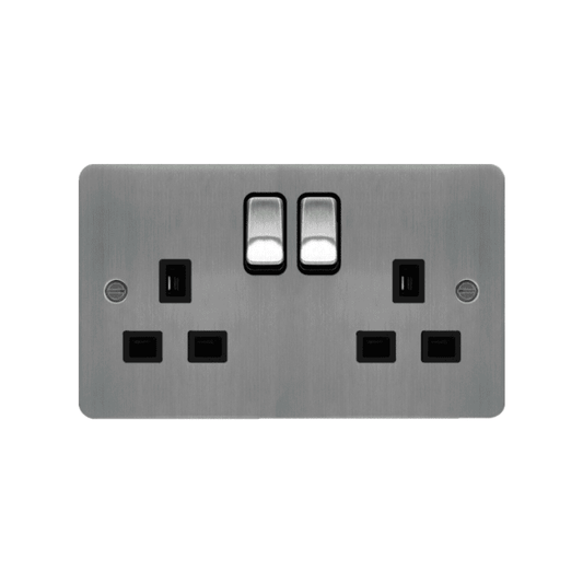 HAGER WFSS82BSB 2G SOCKET FLAT BS BLACK INSERTS