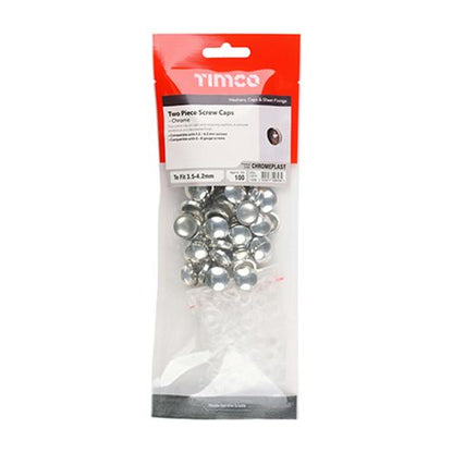 TIMCO PLASTIDOME SCREW CAPS (BAG 100) CHROME CHROMEPLAST
