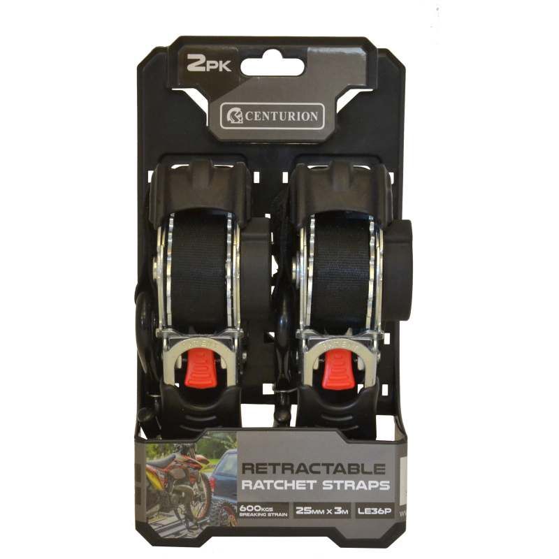 CENTURION LE36P RETRACTABLE RATCHET TIE DOWN TWIN PACK 3m (600kg)
