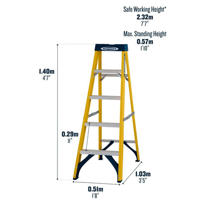 WERNER FIBREGLASS SWINGBACK STEPLADDER 5 TREAD 7160518