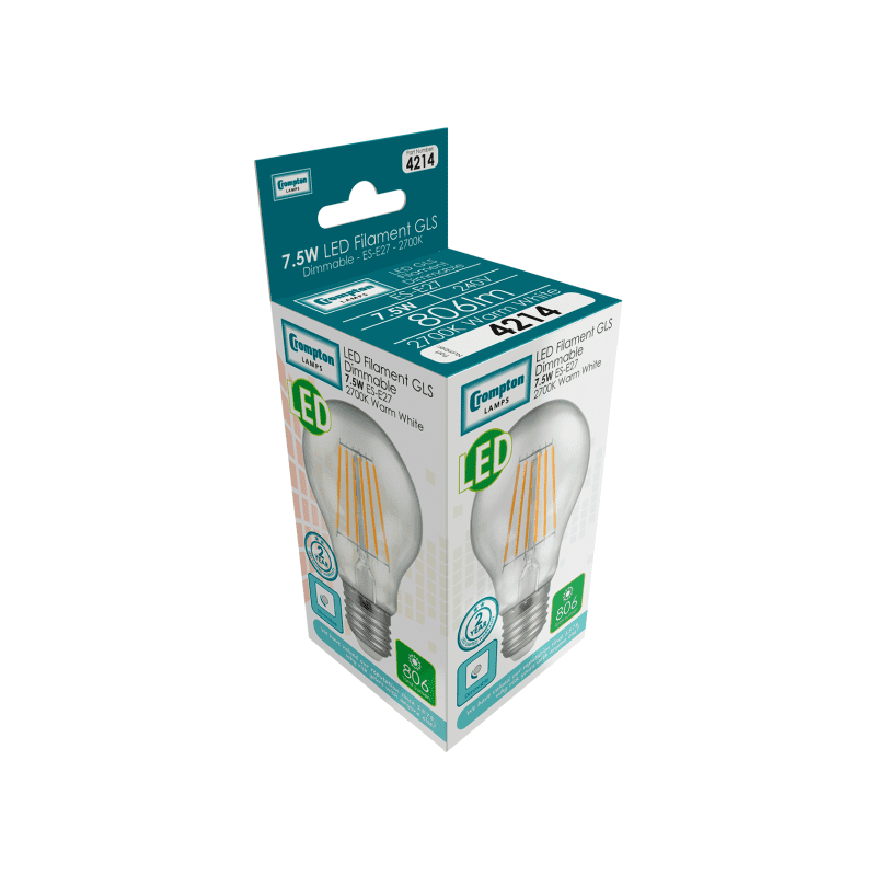CROMPTON 4214-1 LED E27 ES 7.5w 2700k CLR GLS