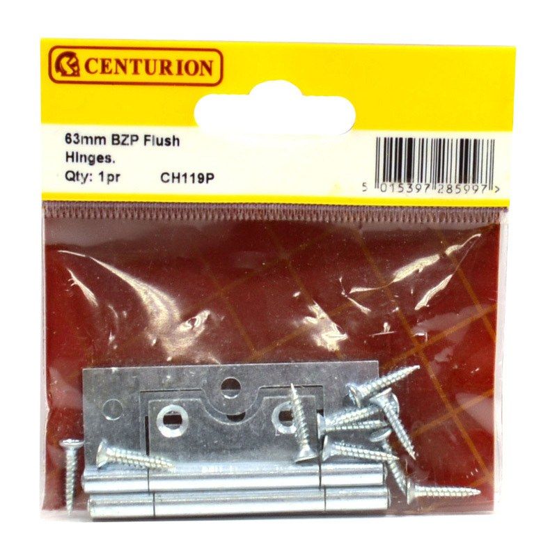 CENTURION CH119P BRIGHT ZINC PLATED 63mm FLUSH HINGE PAIR