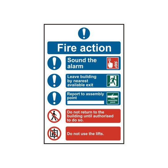 PVC SELF ADH SIGN 200mm WIDE x 300mm FIRE ACTION PROCEDURE S/A PVC 0178