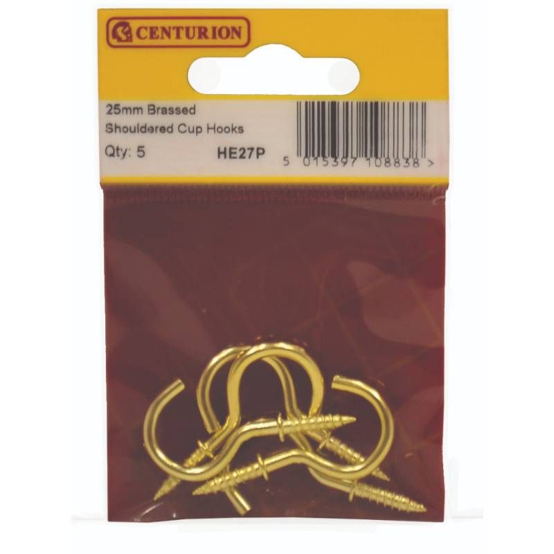 CENTURION HE27P ELECTRO BRASSED 25mm SHOULDERED CUP HOOKS PACK 5
