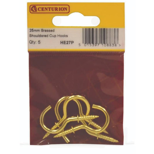 CENTURION HE27P ELECTRO BRASSED 25mm SHOULDERED CUP HOOKS PACK 5