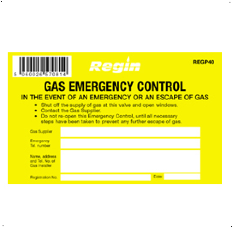 REGIN GAS EMERGENCY CONTROL STICKERS (PACK 8) REGP40