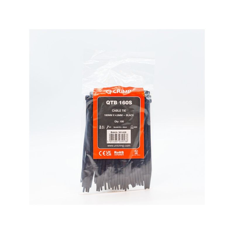 UNICRIMP CABLE TIE 160 x 4.8mm BLACK QTB160S