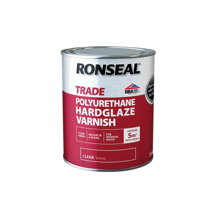RONSEAL TRADE POLYURETHANE HARDGLAZE 750ml GLOSS CLEAR 38558