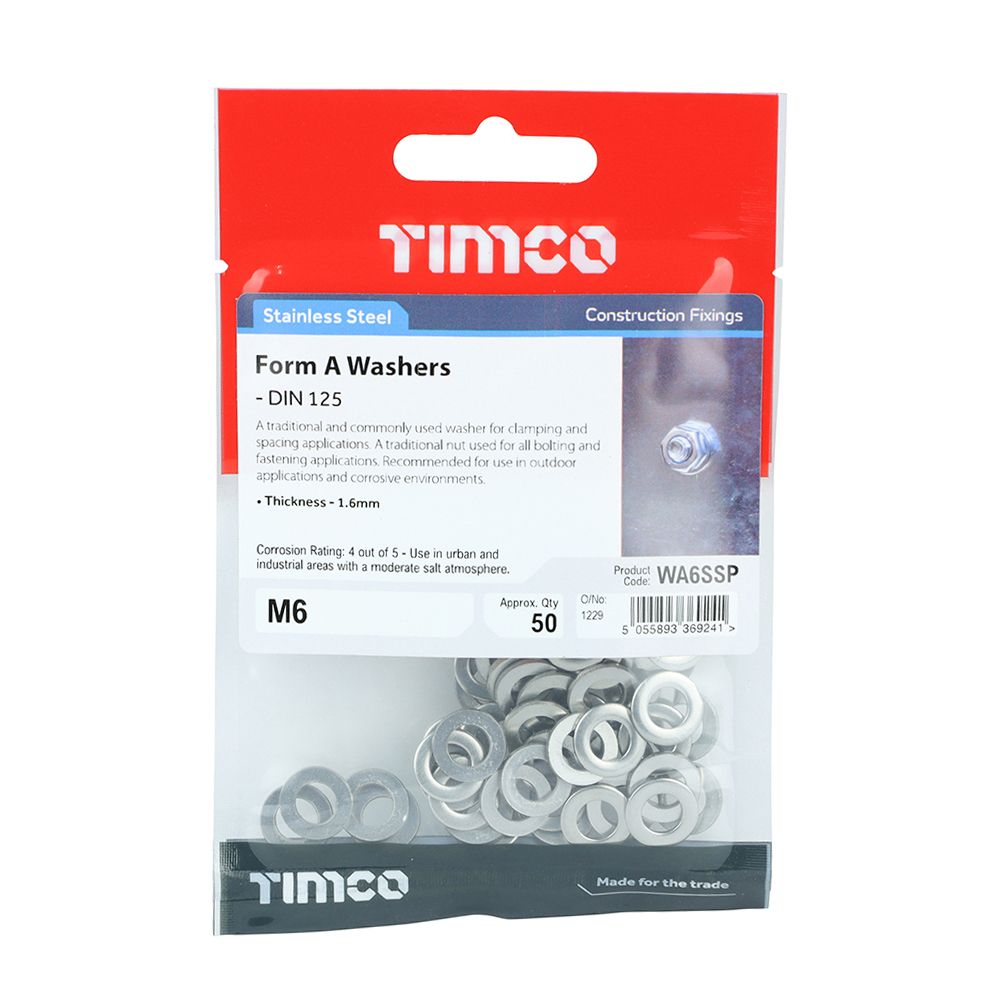 TIMCO STAINLESS STEEL WASHERS M6 (PACK 50) WA6SSP