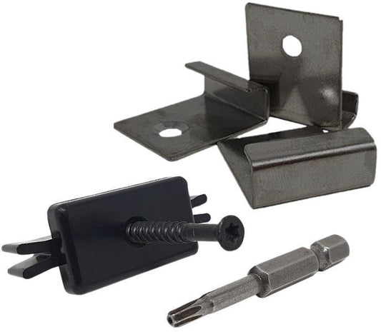 COMPLETE COMPOSITE DECKING FIXING PACK (200 CENTRE CLIPS & SCREWS + 5 STARTER + 1 BIT) CCFIX