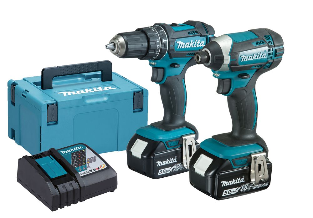 Makita 18V Combi & Impact Driver Twin Pack With 2 x 5.0ah Li-Ion Batteries | DLX2131TJ