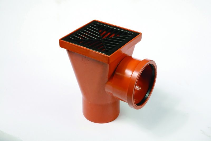 POLYPIPE SQUARE HOPPER BACK INLET INCLUDING PLASTIC GRID 110mm UG414B