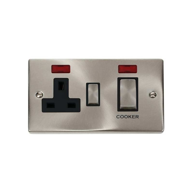 CLICK VPSC505BK 45A DP SW SOCKET & NEON SATIN CHROME